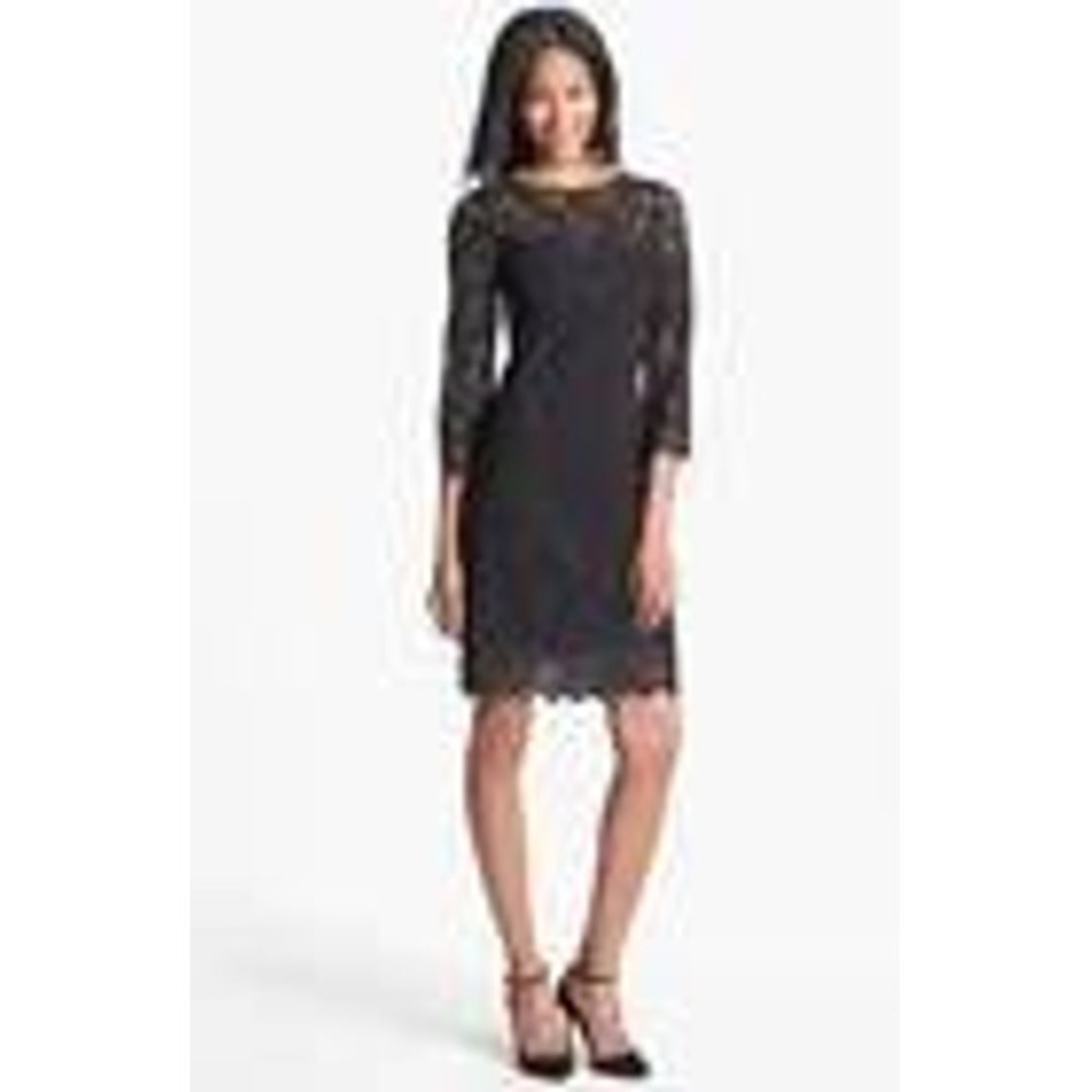 Aidan Mattox Black Lace Long Sleeve Sheath Dress Women 6 Excellent